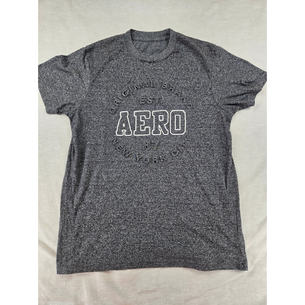 Aeropostale Mens AERO NYC 87 Embossed Graphic Tee Heather Charcoal Grey Sz M